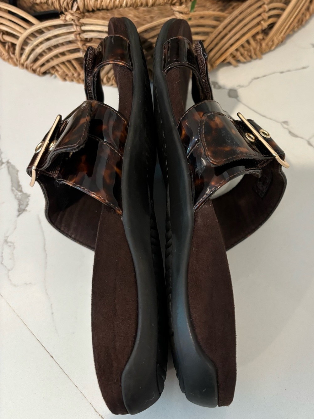 Vionic Skylar Tortoiseshell Patent Slide Sandals Brown Womens 9 Support Orthotic - Picture 12 of 15